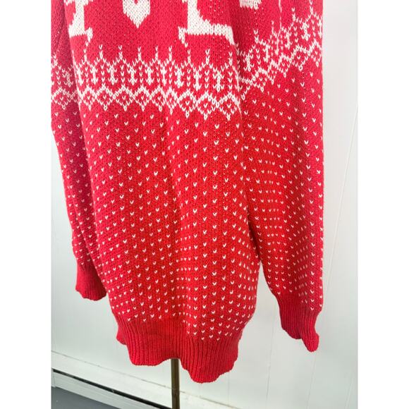Aerie Red Christmas Sweater Size XL 1/4 Zip Holiday Fair Isle Reindeer - Picture 8 of 9